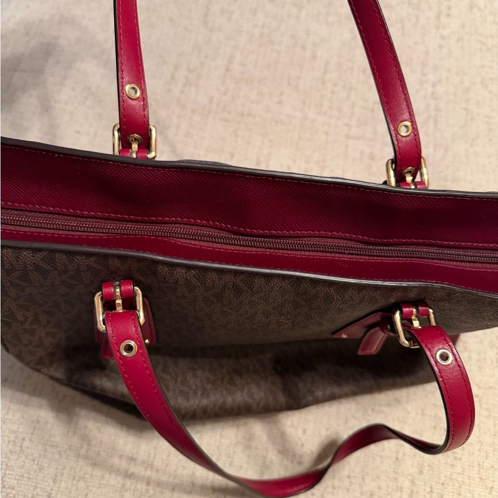 Michael Kors Burgundy and Brown Tote Bag - Picture 9 of 11